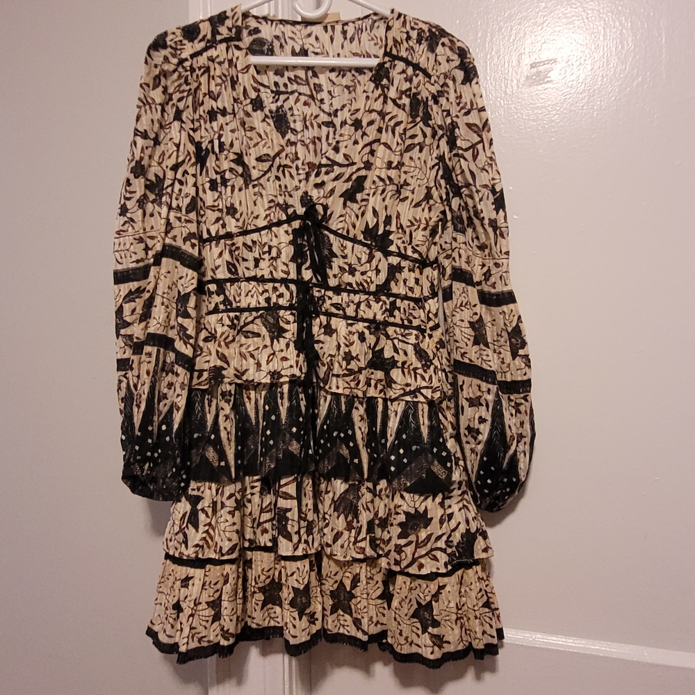 Ulla Johnson Black and Cream Long Sleeve Dress